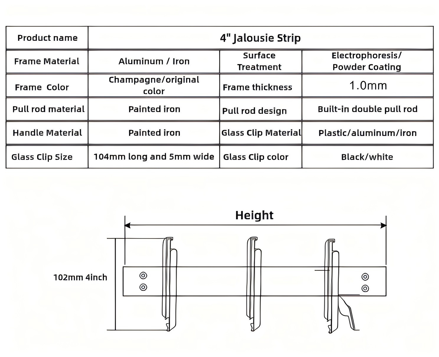 4" jalousie strip