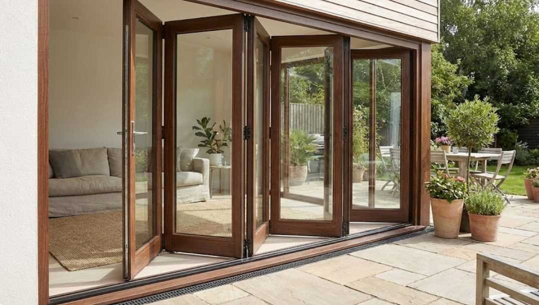 Securing aluminum bifold door frame with brackets