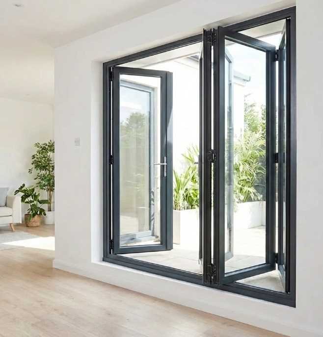 installed aluminium bifold windows fully opened
