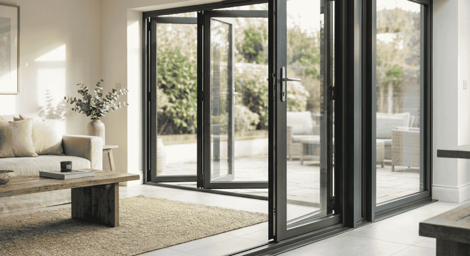 Aluminium bifold doors complementing a minimalist modern interior