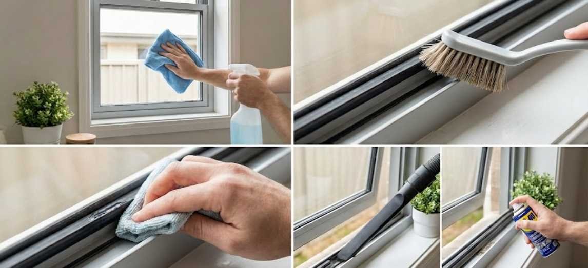 Gently wiping window weatherstripping with a damp cloth to preserve elasticity