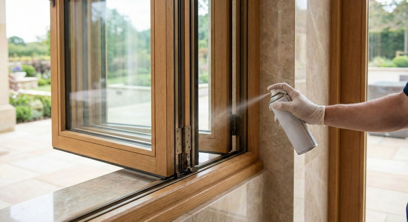 Lubricating hinges and rollers on fold-up window system for long-term performance