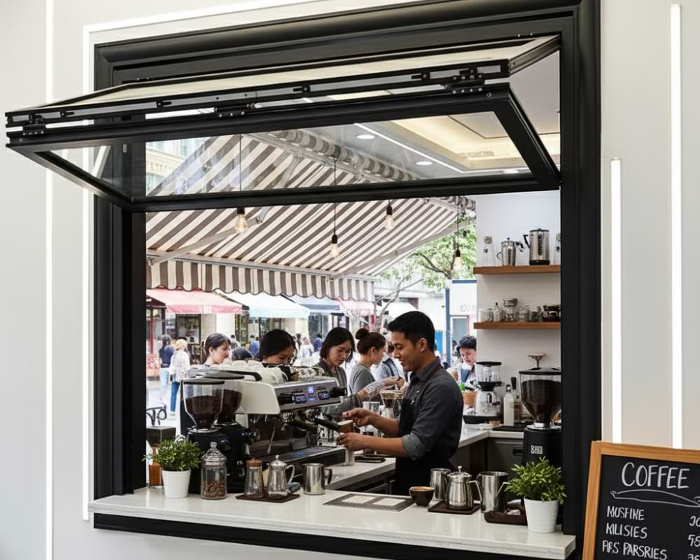 Aluminum Materials folding window in coffee shop