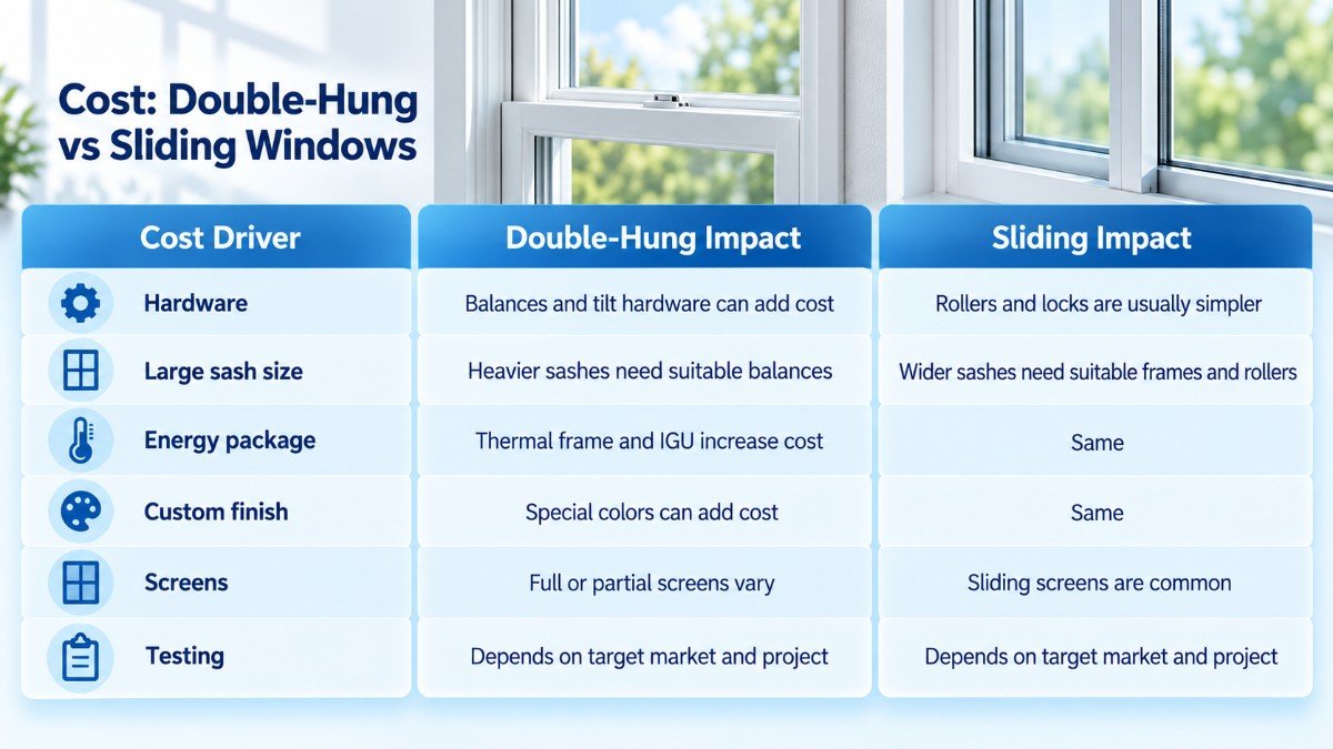 Cost comparison chart for double-hung vs sliding windows.