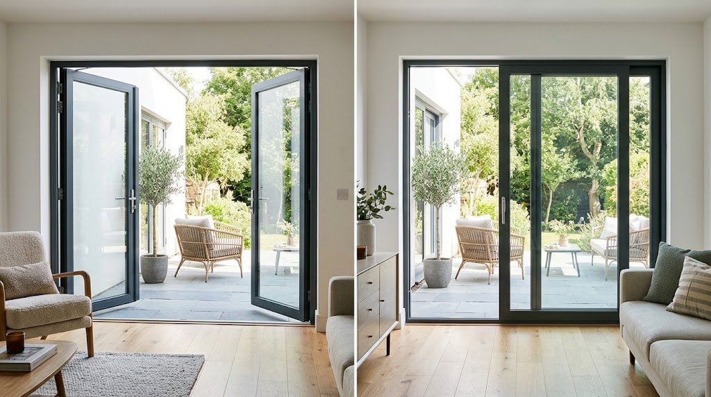 French doors and sliding doors compared for space and clear opening width
