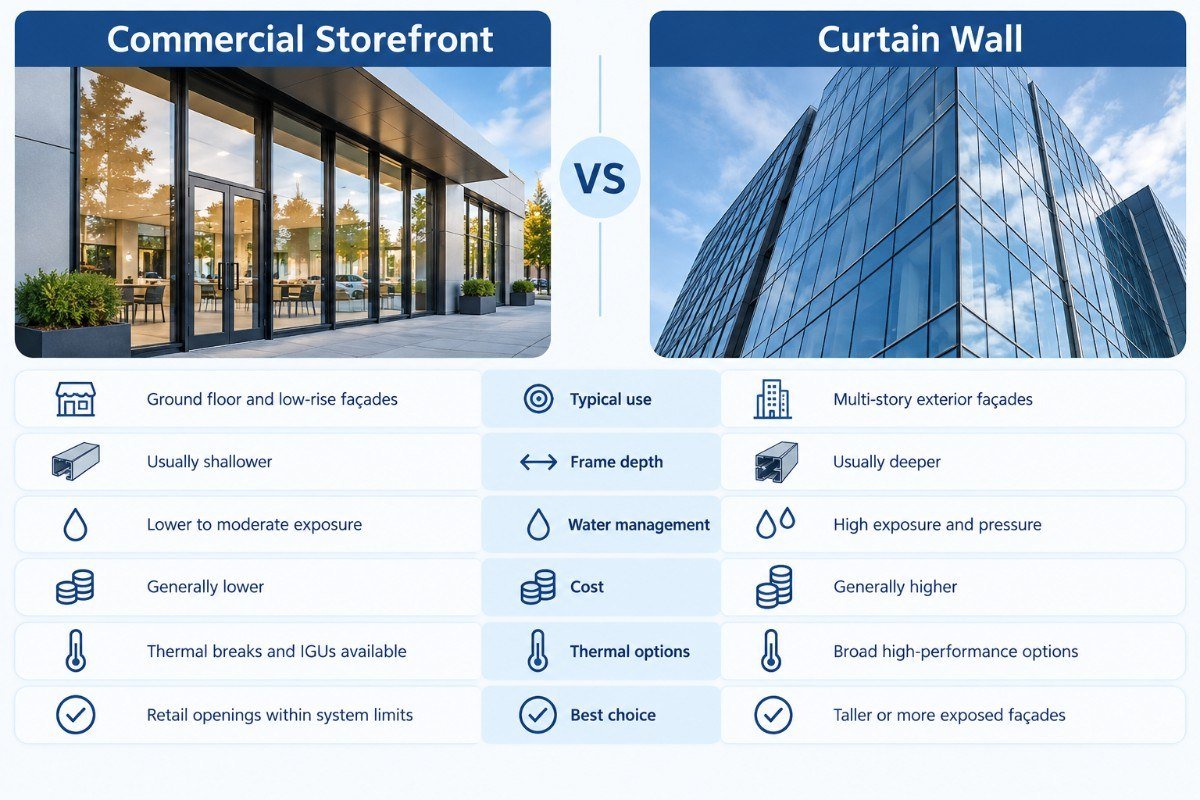 Commercial Storefront vs Curtain Wall